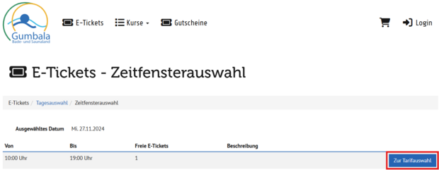 Klicken Sie auf das blaue Feld Zur Tarif∙auswahl