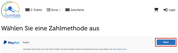 Zahlungsmethode PayPal auswählen